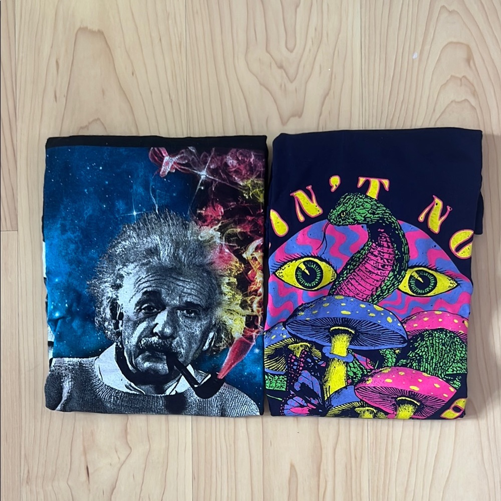 Colorful graphic tees, 100% cotton
